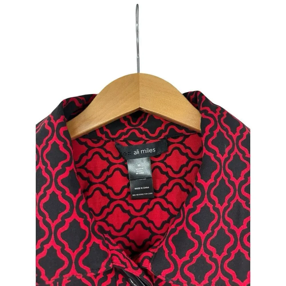 Ali Miles‎ Size M Red Black Knit Reversible Jacket Button Front Lagenlook Fall
